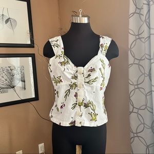 MODCLOTH Sleeveless Cactus Print Smocked Top Womens Sz 12 Tank Crop Top Bustier